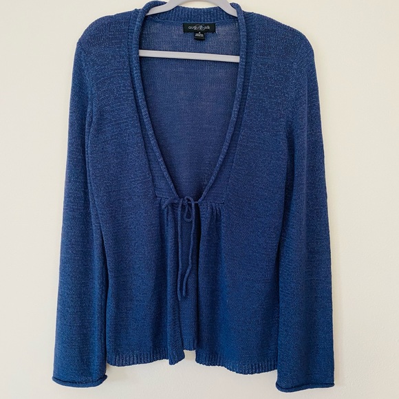 August silk knit open tie cardigan boho blue sweater - Picture 5 of 9